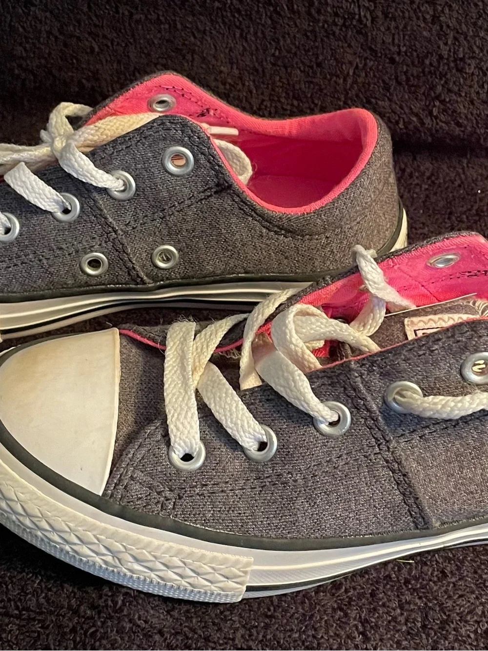 Converse All Star Kids Low Top Sneakers - Charcoal with Pink